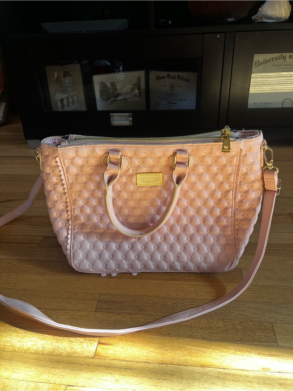 Betsey Johnson Quilted Light Pink Crossbody Satchel with Gold Hardware - Picture 3 of 7